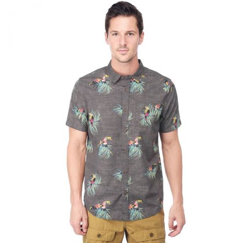 Reef Birds Woven Men's Button Up Short-Sleeve Shirts, color: Black, category/department: men-buttonfronts