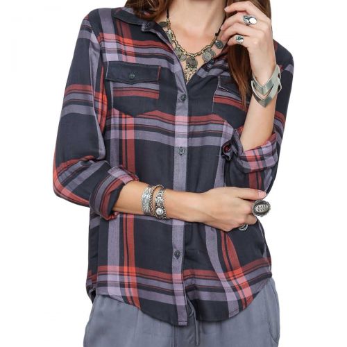 O'Neill Norma Women's Button Up Long-Sleeve Shirts, color: Gunmetal, category/department: women-buttonfronts