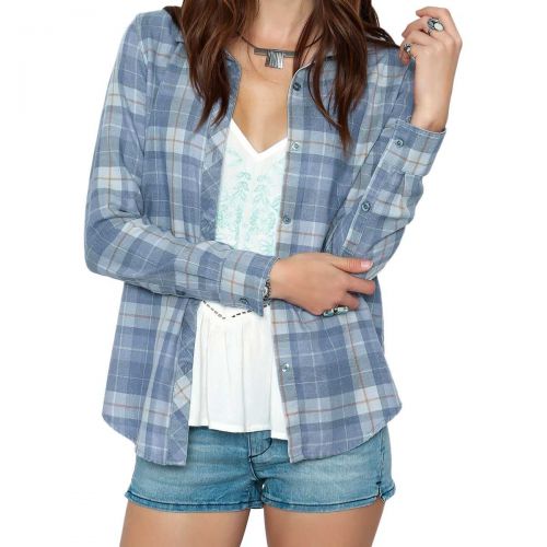 O'Neill Birdie Women's Button Up Long-Sleeve Shirts, color: Slate, category/department: women-buttonfronts