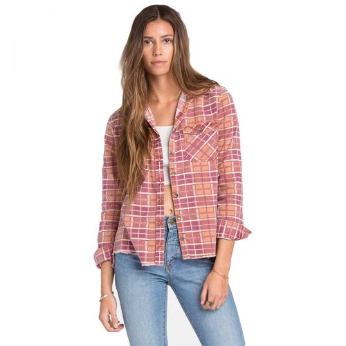 Billabong Waiting For Dawn Women's Button Up Long-Sleeve Shirts, color: Black Cherry | Off Black | White Cap, category/department: women-buttonfronts