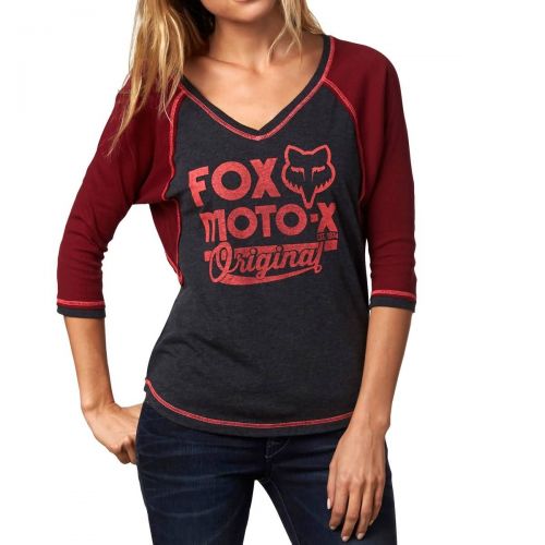 Fox Racing Scripted Raglan Women's 3/4 Sleeve Shirts, color: Military | Light Heather Grey | Pomegranate, category/department: women-tees-34sleeve
