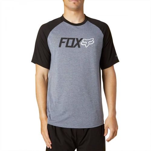 Fox Racing Warmup Tech Men's Short-Sleeve Shirts, color: Heather Graphite | Heather Electric Blue, category/department: men-tees-shortsleeve