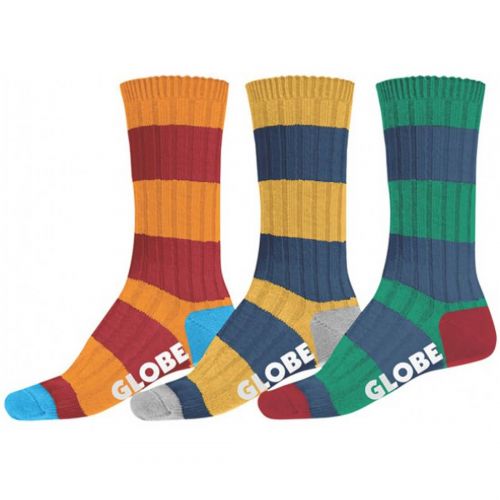Globe Fat Stripe Boot Deluxe 3 Pack Men's Socks, color: Assorted, category/department: men-socks