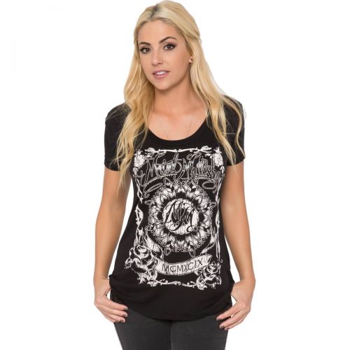 Metal Mulisha Moonlight Scoop Women's Short-Sleeve Shirts, color: Jet Black, category/department: women-tees-shortsleeve