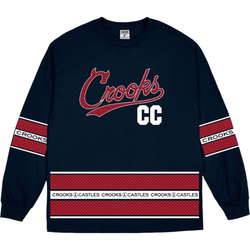 Crooks & Castles Mens Crks Team Long-Sleeve Shirt, color: Navy | White, category/department: men-tees-longsleeve
