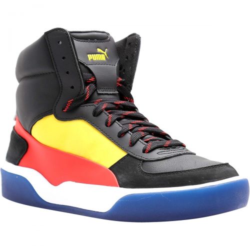 Puma Mens MCQ Brace Mid Red Shoes, color: Black/Vibrant Yellow/Flame Scarlet, category/department: men-shoes