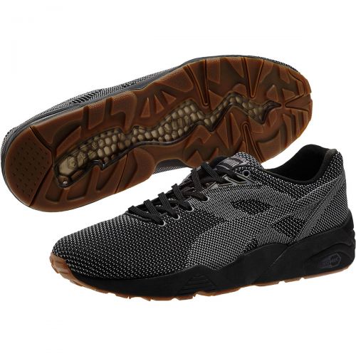 Puma Mens R698 Knit Mesh V2 Shoes, color: Black | red mono/gum, category/department: men-shoes